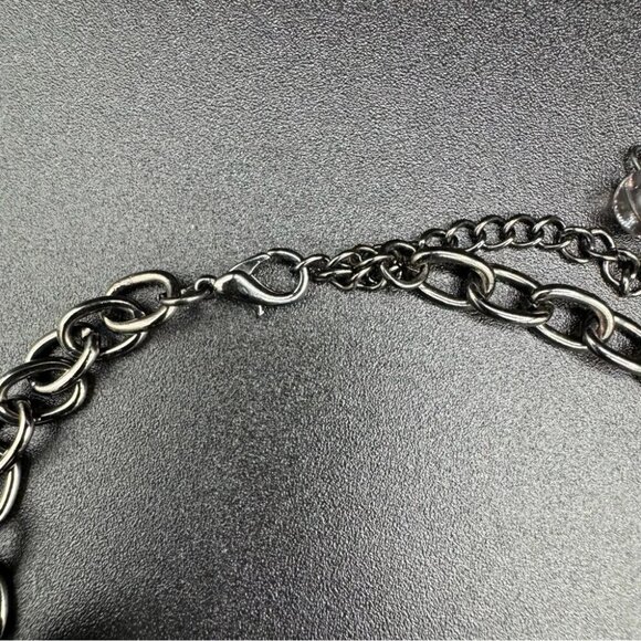 Satin Grey and Gunmetal Chunky Beaded Long Necklace - Picture 5 of 12